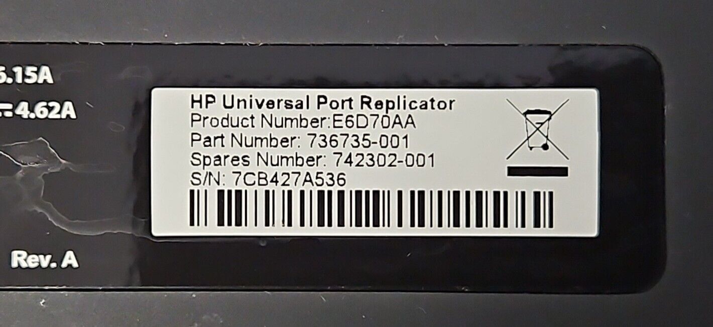 HP Universal USB 3.0 Port Replicator 736735-001 742302-001 No Adaptor