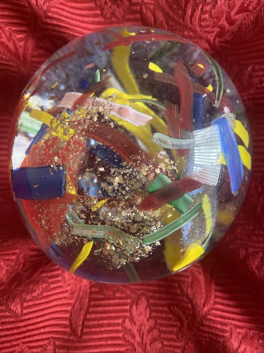 Multicoloured Glass Paperweight Flower Bubble Design 4 Inch