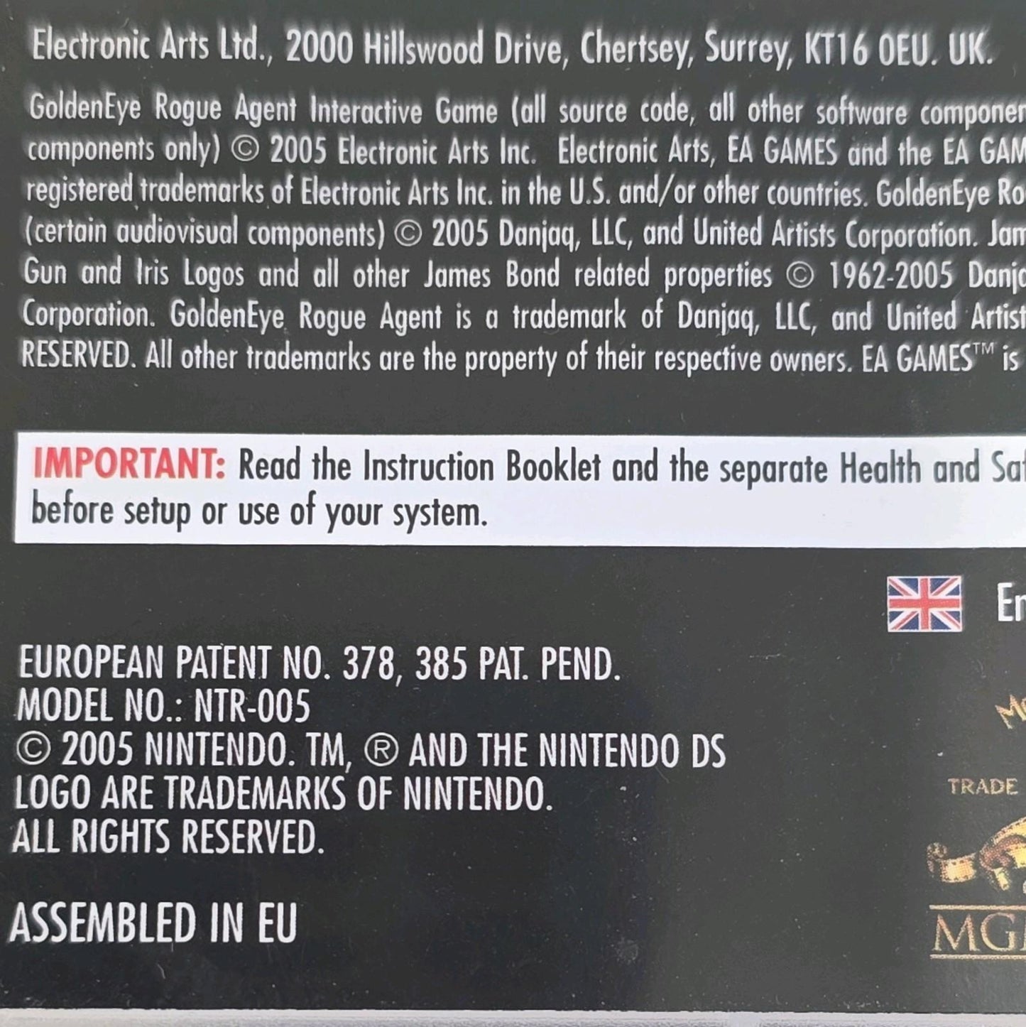 Nintendo DS GoldenEye 007 Rogue Agent Game NTR-AGEP With Instruction Booklet