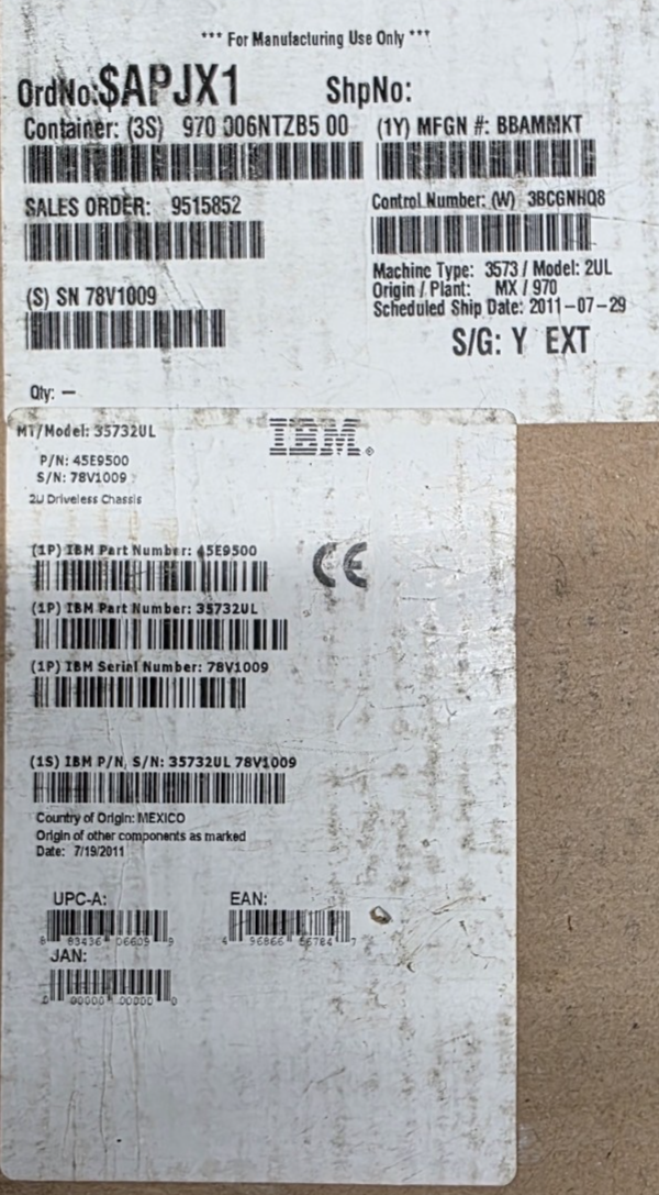 IBM 3573-L2U TS3100 2U Tape Library 24-Slot Data Storage Backup