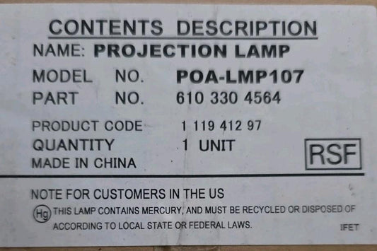 Sanyo Projector Lamp POA-LMP107 610 330 4564 Original Bulb