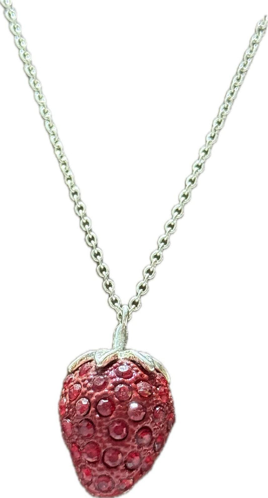 Silver Red Strawberry Pendant Necklace Costume Jewellery
