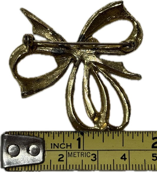 Gold Bow Brooch Pin Costume Jewellery Elegant Accessory
