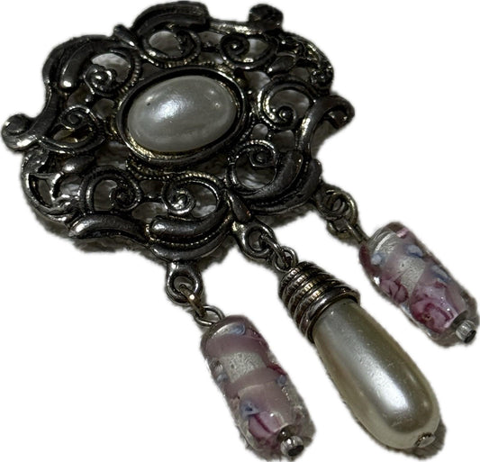 Multicoloured Dangle Brooch Pin Costume Jewellery