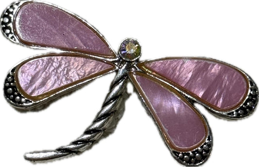 Pink & Silver Dragonfly Brooch Pin Costume Jewellery