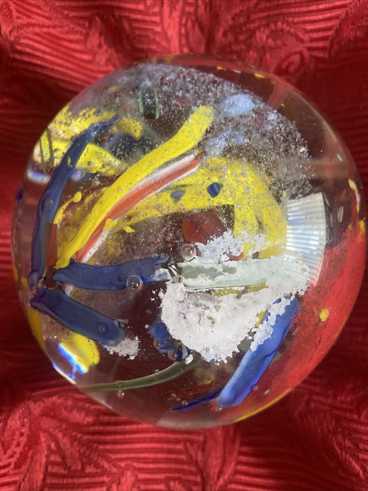 Multicoloured Glass Paperweight Flower Bubble Design 4 Inch