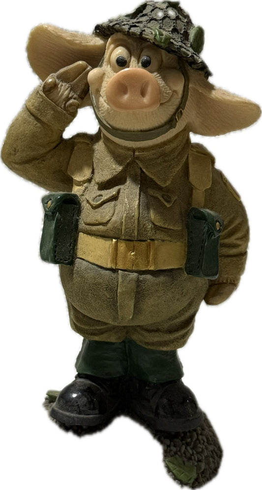 Piggin A-tten-tion 2003 David Corbridge Handmade Ceramic Pig Figurine Military