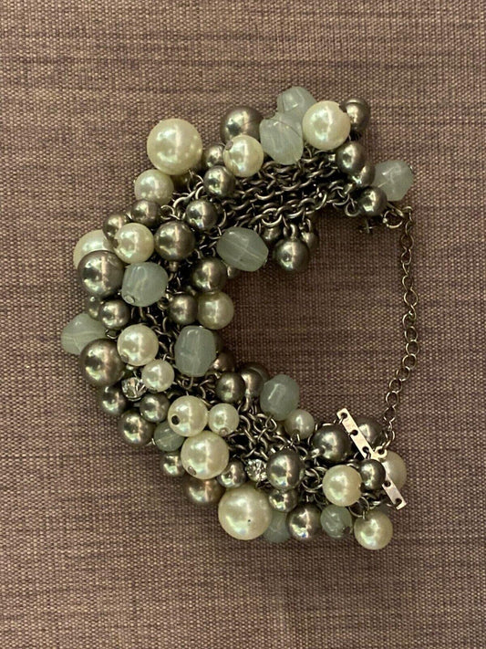 Silver & White Bead Bracelet Elegant Costume Jewellery