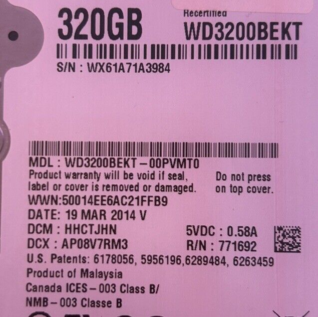 Western Digital Black WD3200BEKT-00PVMT0 HDD 320GB 2.5”.