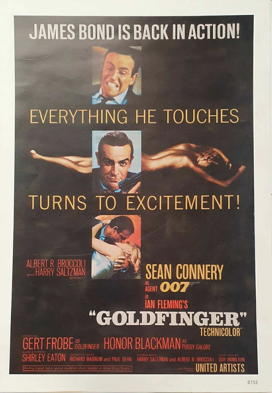 James Bond 007 Goldfinger Vintage Poster A2 Size 1964 Film Memorabilia