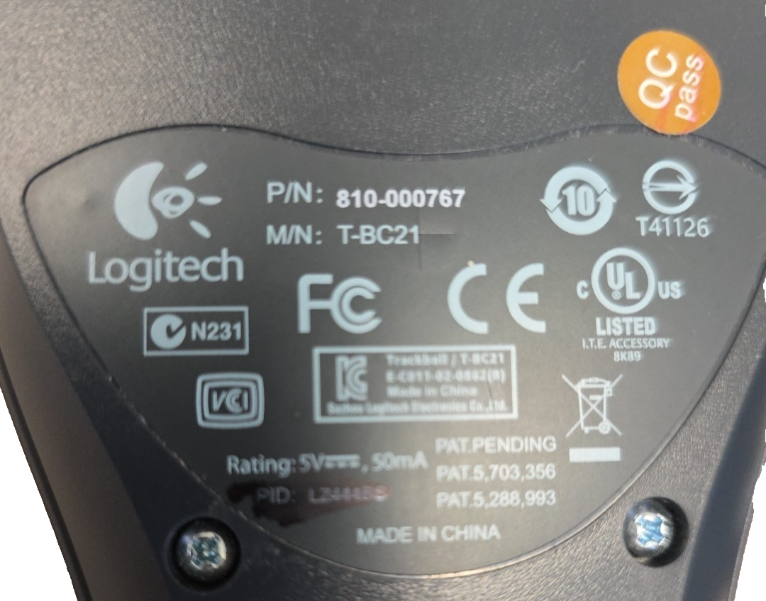 Logitech T-BC21 Trackman Marble Trackball Mouse USB Optical 4-Button