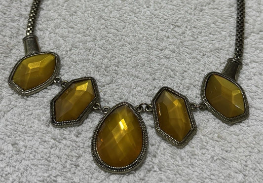 Yellow & Silver Chain Necklace Modern Costume Jewellery