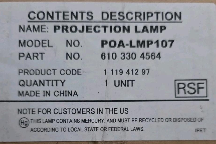 Sanyo Projector Lamp POA-LMP107 610 330 4564 Original Bulb