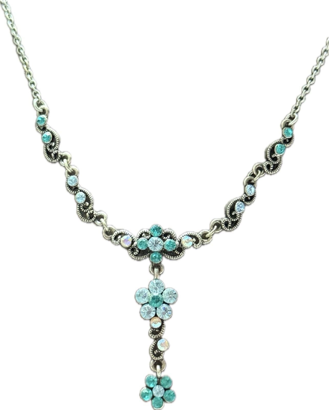 Silver Blue Floral Necklace Costume Jewellery Elegant Accessory