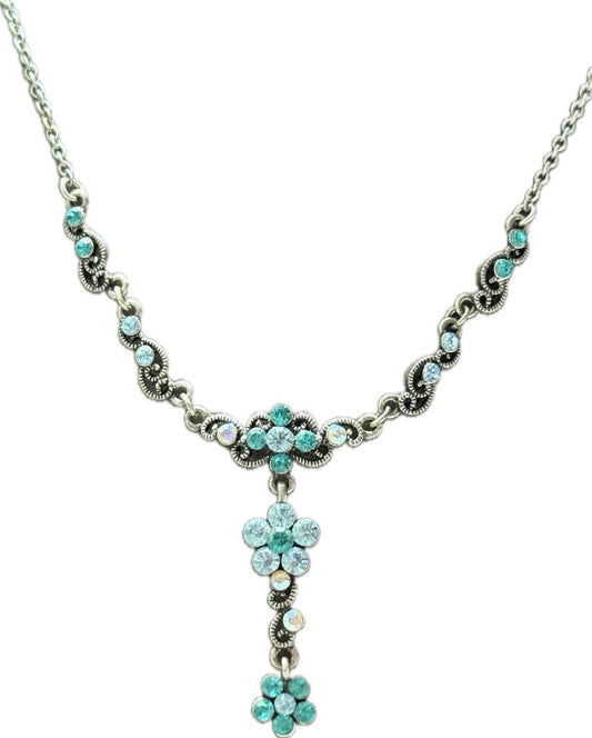 Silver Blue Floral Necklace Costume Jewellery Elegant Accessory