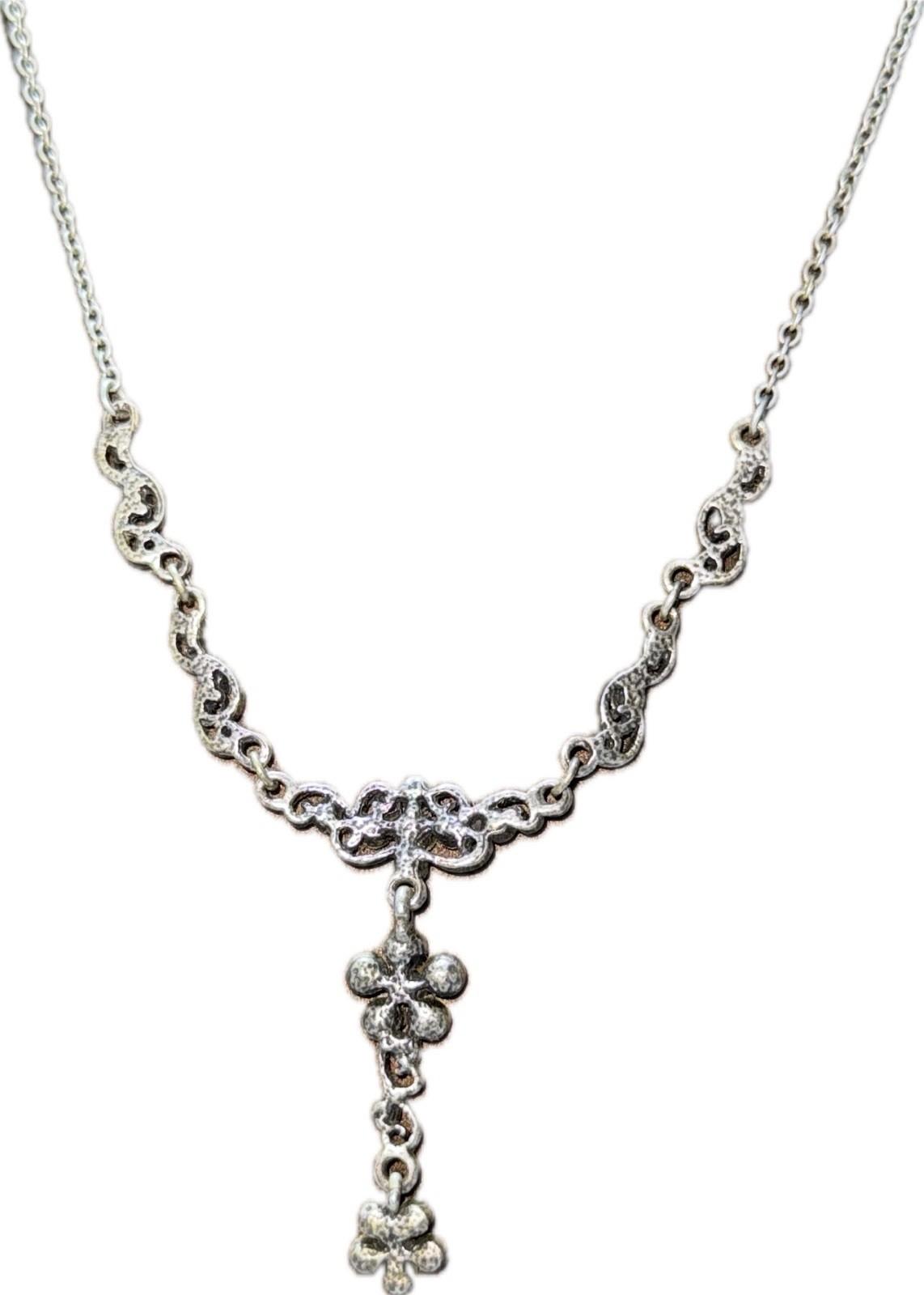 Silver Blue Floral Necklace Costume Jewellery Elegant Accessory