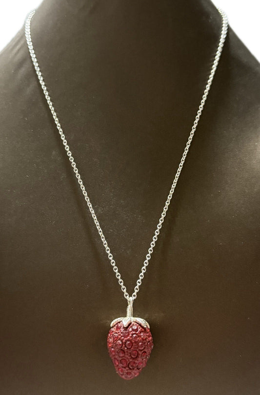 Silver Red Strawberry Pendant Necklace Costume Jewellery