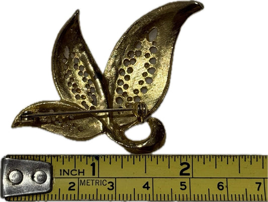 Gold Leaf Brooch Pin Costume Jewellery Elegant Accessory