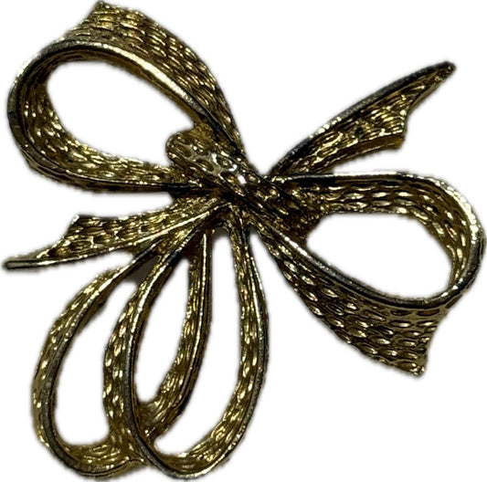 Gold Bow Brooch Pin Costume Jewellery Elegant Accessory