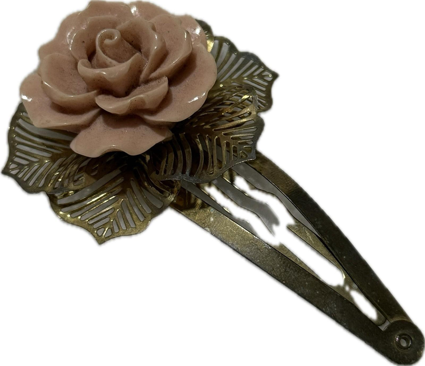 Rose Patterned Hair Clip Gold & Pink Costume Jewellery