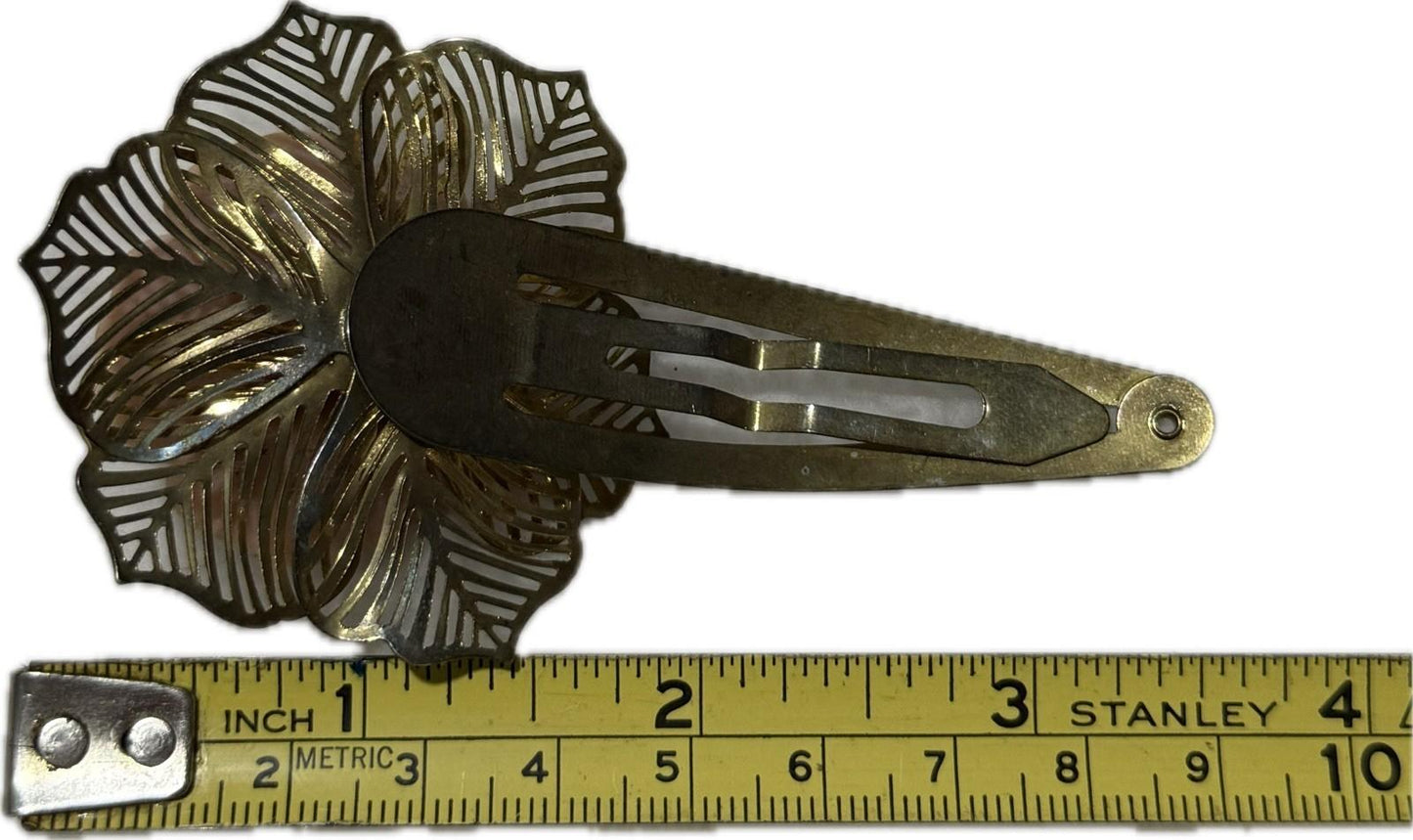 Rose Patterned Hair Clip Gold & Pink Costume Jewellery