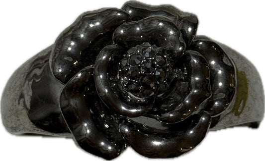 Dark Silver Floral Bangle Bracelet Costume Jewellery