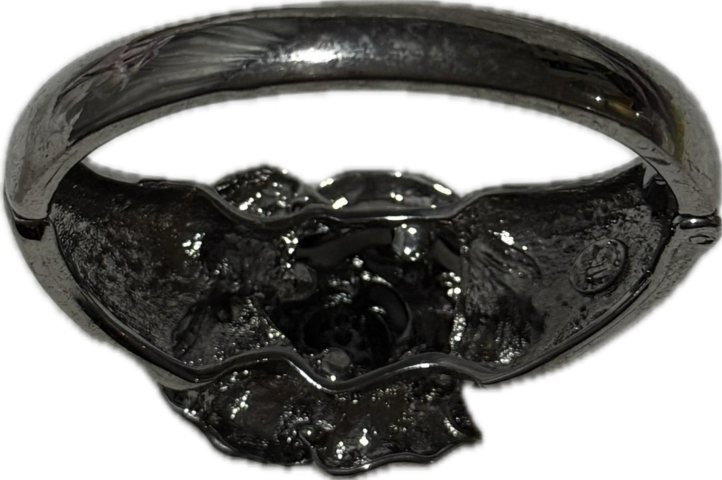 Dark Silver Floral Bangle Bracelet Costume Jewellery