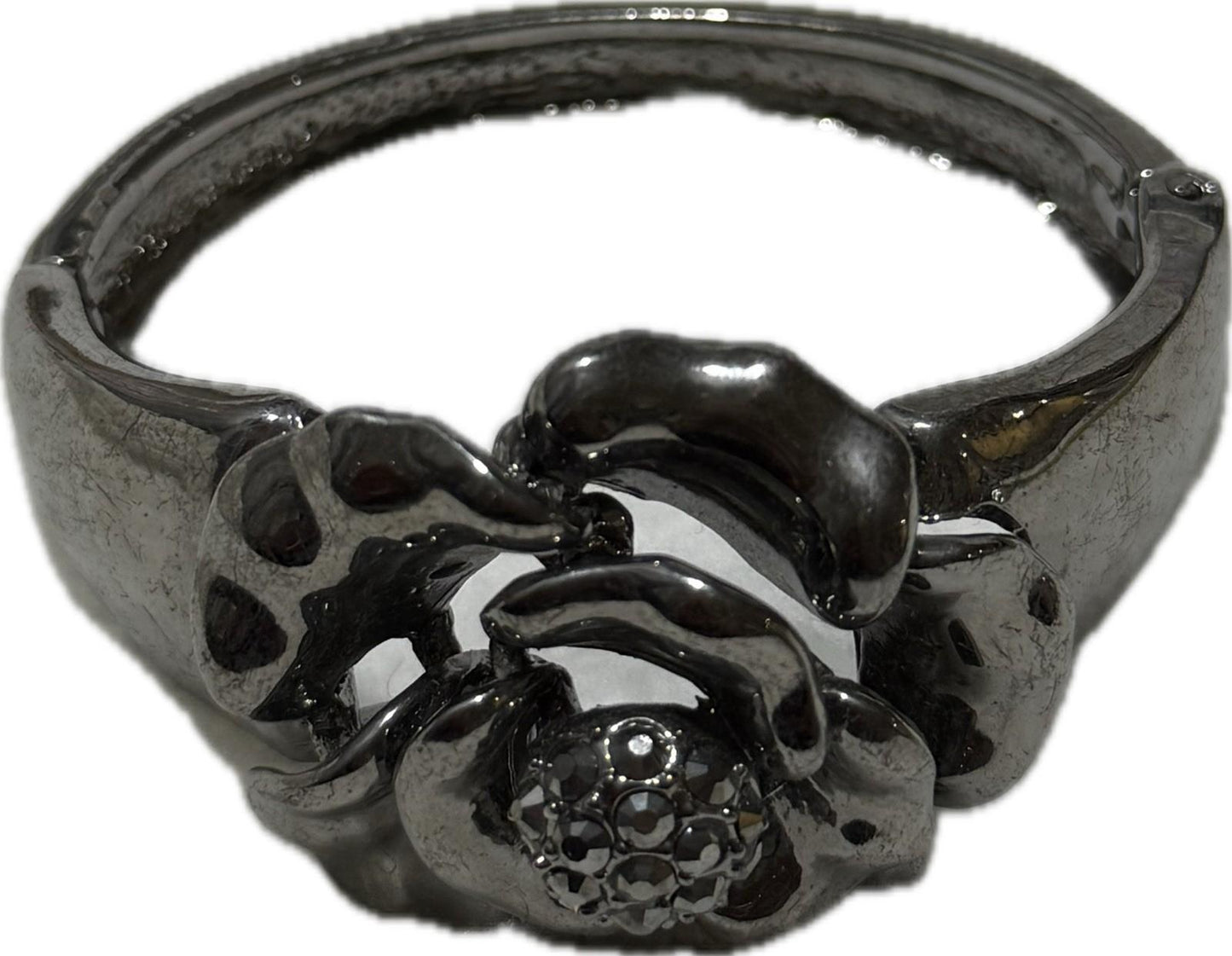 Dark Silver Floral Bangle Bracelet Costume Jewellery