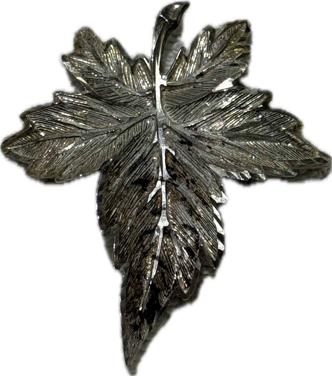 Silver Leaf Brooch Pin Costume Jewellery