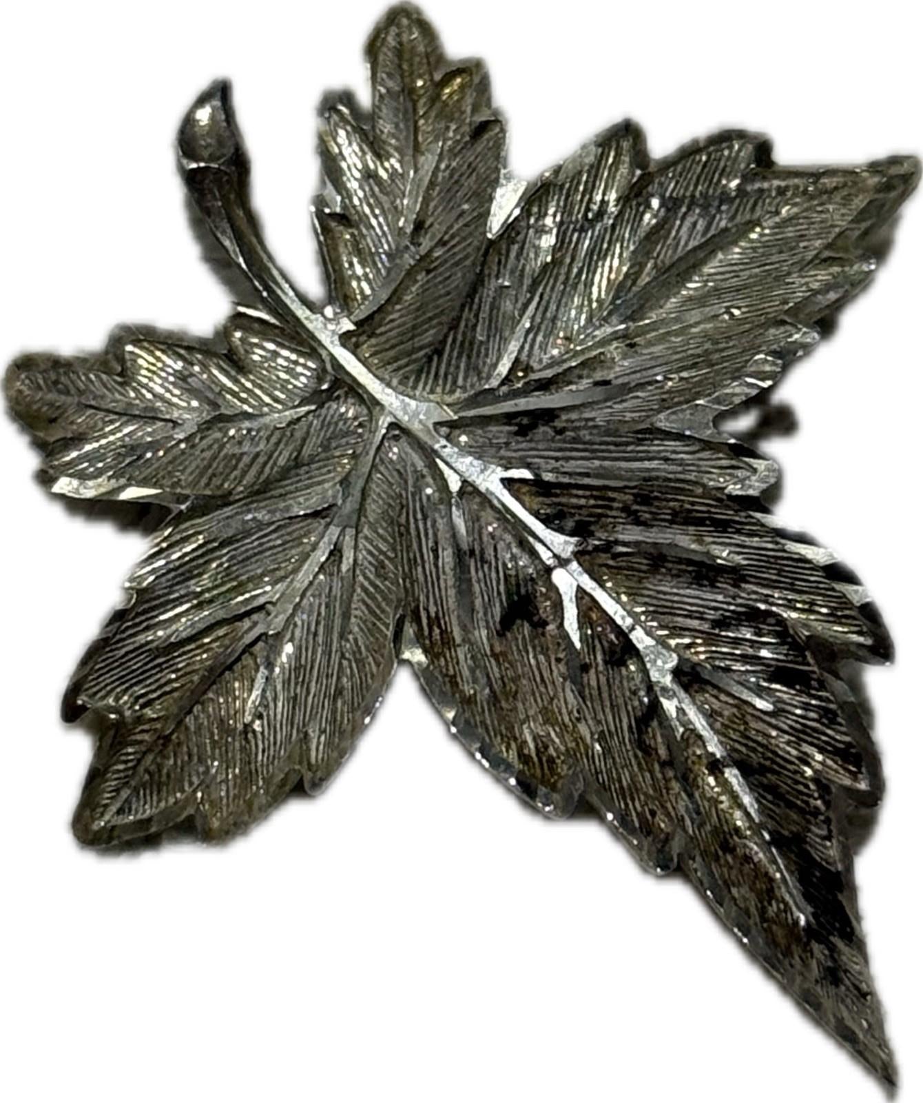 Silver Leaf Brooch Pin Costume Jewellery