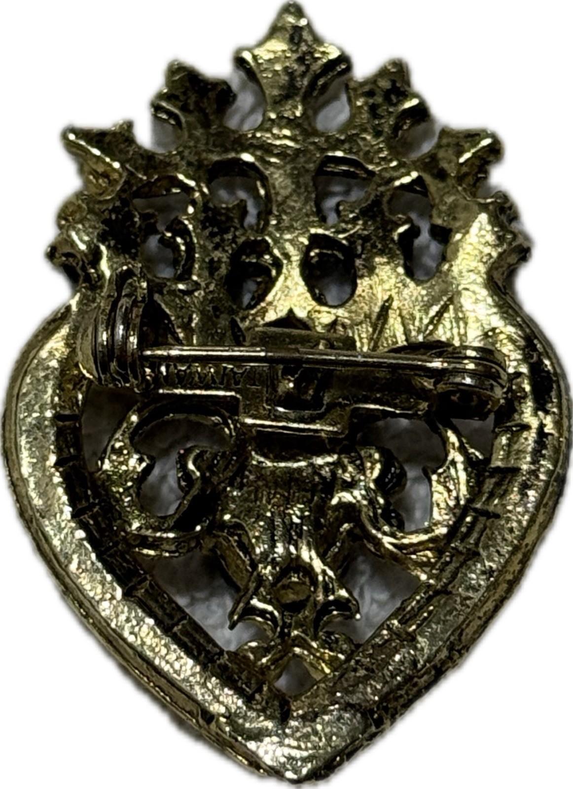 Gold & Black Heart Crown Brooch Pin Costume Jewellery