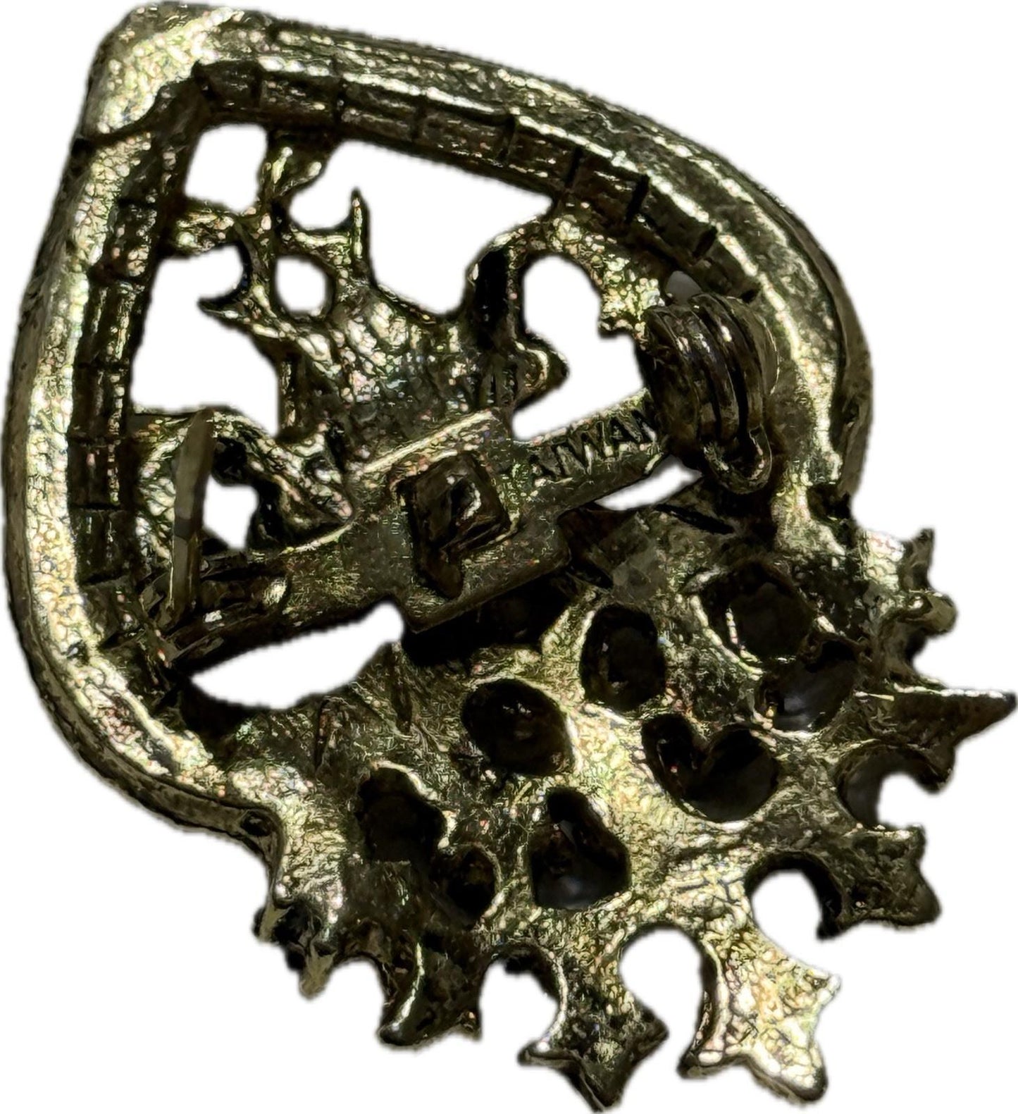 Gold & Black Heart Crown Brooch Pin Costume Jewellery