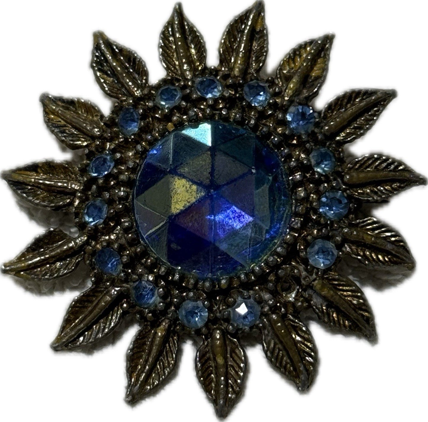 Silver & Blue Floral Brooch Pin Costume Jewellery