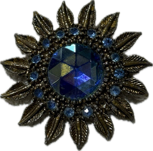 Silver & Blue Floral Brooch Pin Costume Jewellery