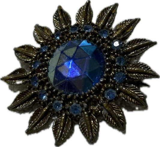 Silver & Blue Floral Brooch Pin Costume Jewellery