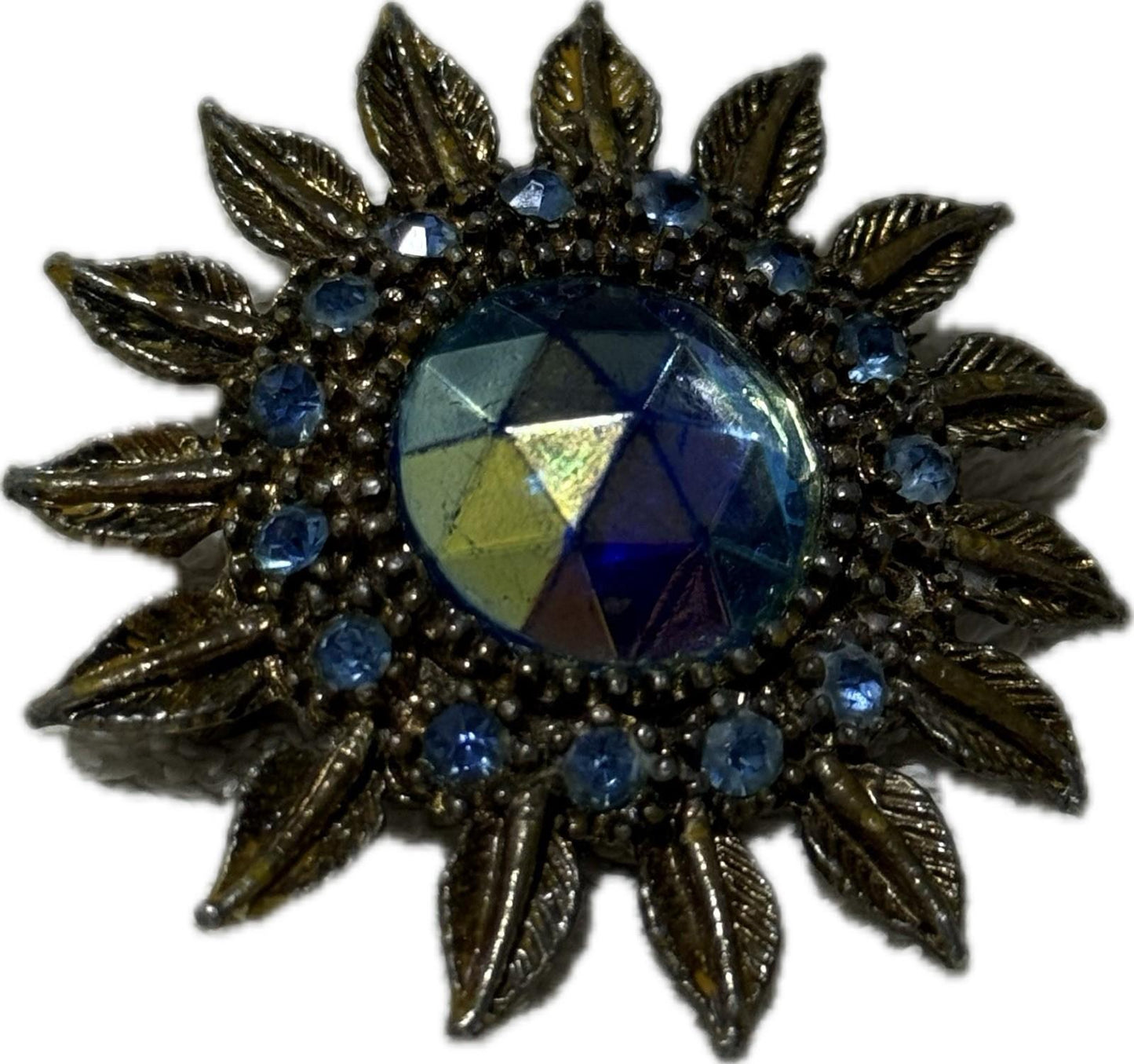 Silver & Blue Floral Brooch Pin Costume Jewellery