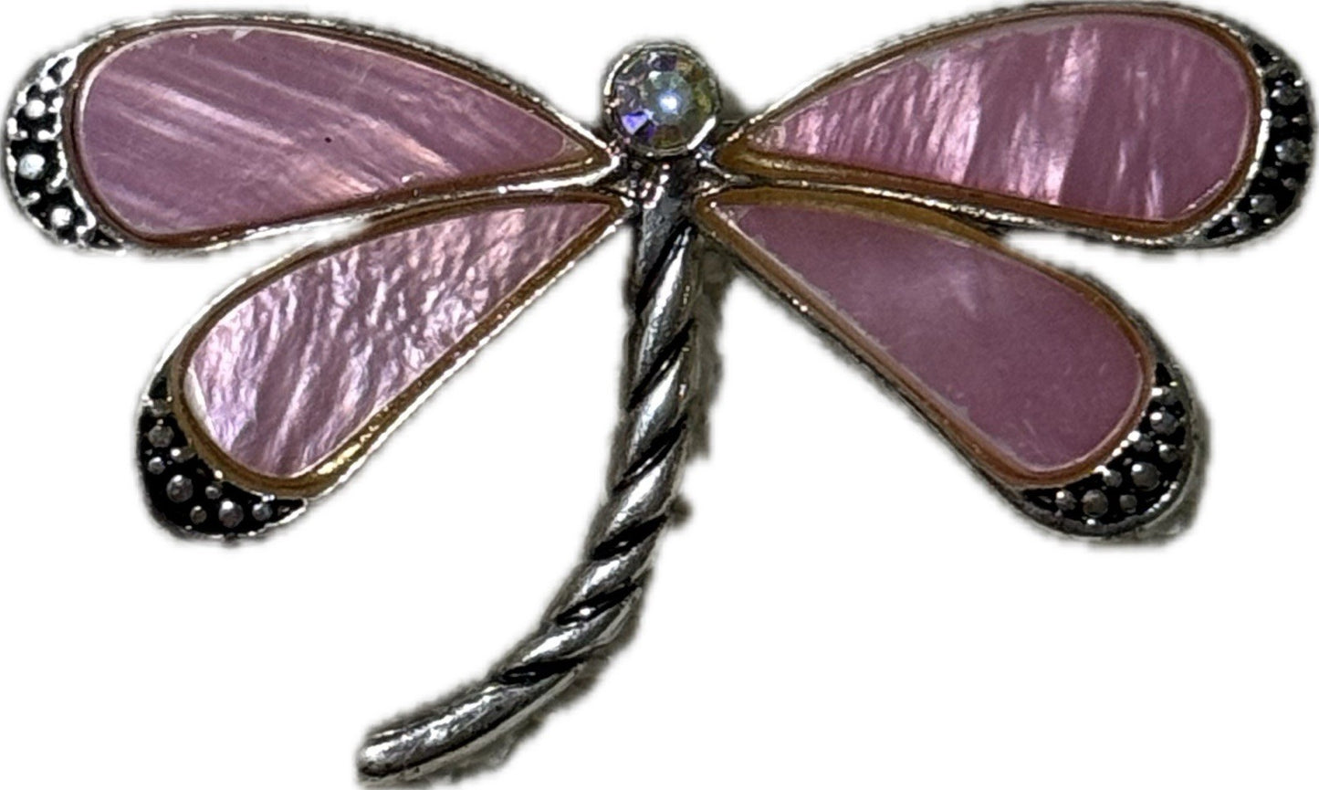 Pink & Silver Dragonfly Brooch Pin Costume Jewellery
