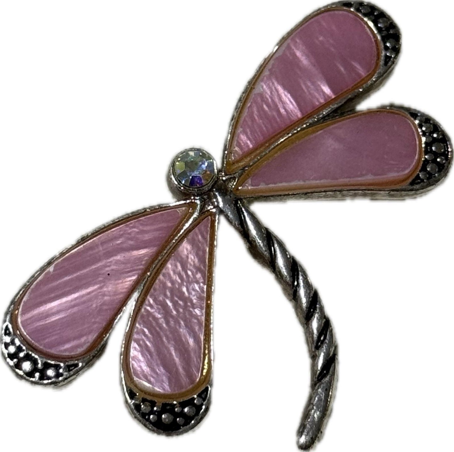 Pink & Silver Dragonfly Brooch Pin Costume Jewellery